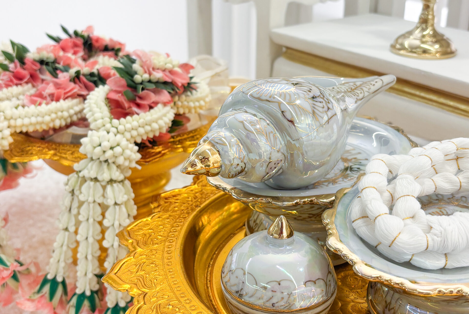 Traditional Thai Wedding Ceremony in Bangkok with Elegant Floral Setup