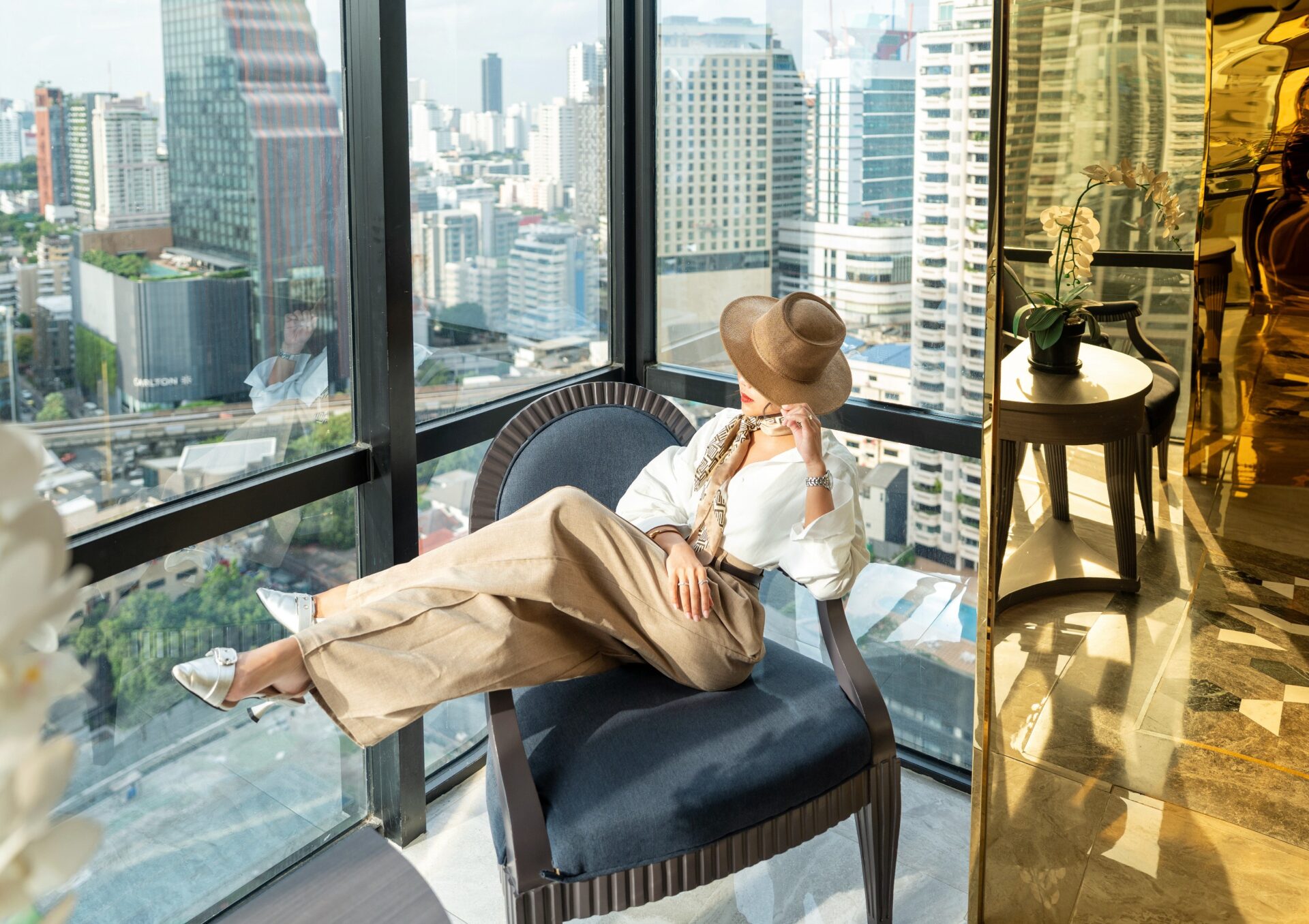 Relaxing atmosphere inside a hotel room in Bangkok